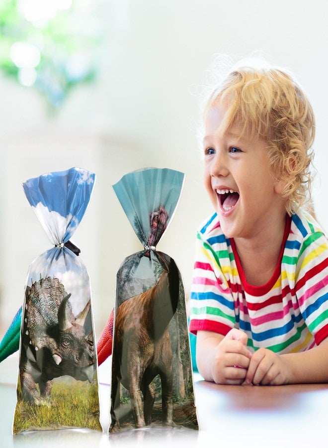 Sinload 100 Pcs Dinosaur Party Favor Bags Dinosaur Plastic Cellophane Bags with Ties for Kid Birthday Party Favor Supplies - Image 3